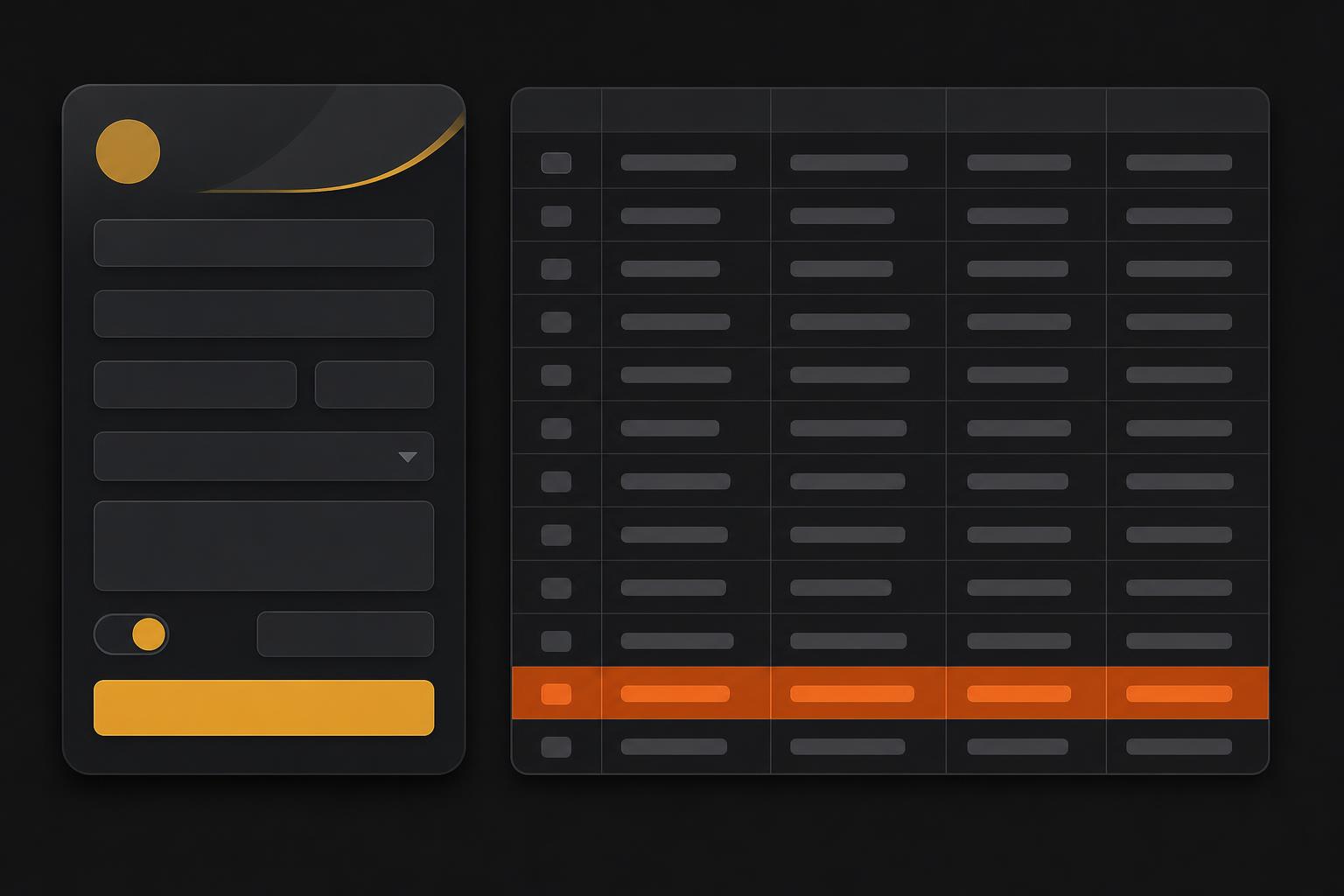 Custom branded web form on the left writing into a spreadsheet grid on the right with the latest row highlighted.